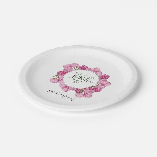 Elegante Rosa Peonies Wedding Pappteller (Schrägansicht)