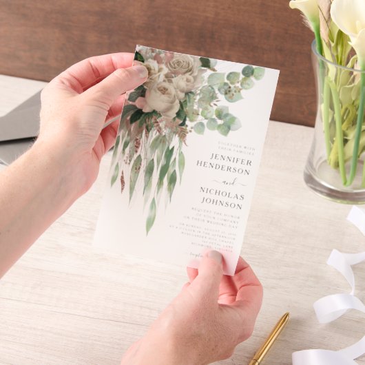 Elegante Rosa Peonies Wedding Pergament Einladungen (Handgehalten)