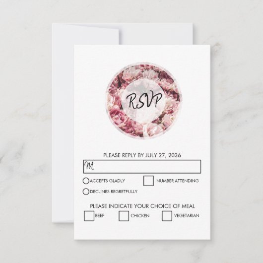 Elegante rosa Peonies Wedding RSVP Cards Karte (Vorderseite)