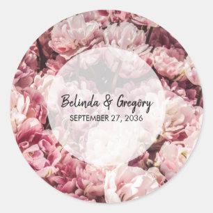 Elegante Rosa Peonies Wedding Runder Aufkleber