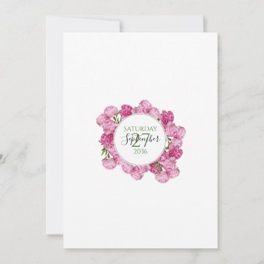 Elegante, rosa Peonies Wedding speichern das Datum Save The Date (Rückseite)