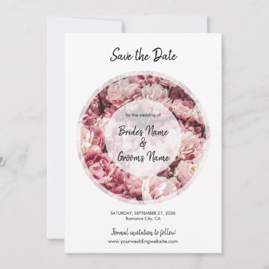 Elegante, rosa Peonies Wedding speichern das Datum Save The Date (Vorderseite)