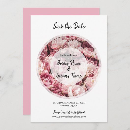 Elegante, rosa Peonies Wedding speichern das Datum Save The Date (Vorne/Hinten)