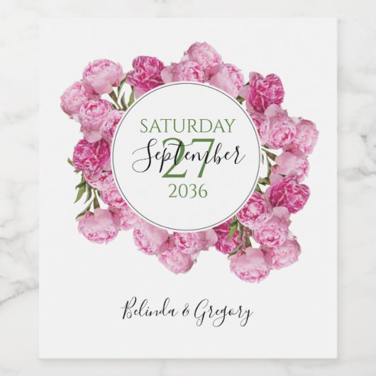 Elegante Rosa Peonies Wedding Weinetikett (Einzelnes Label)