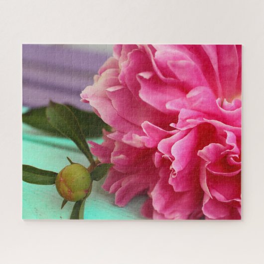 Elegante Rosa Peony Blume Botanical Puzzle (Horizontal)