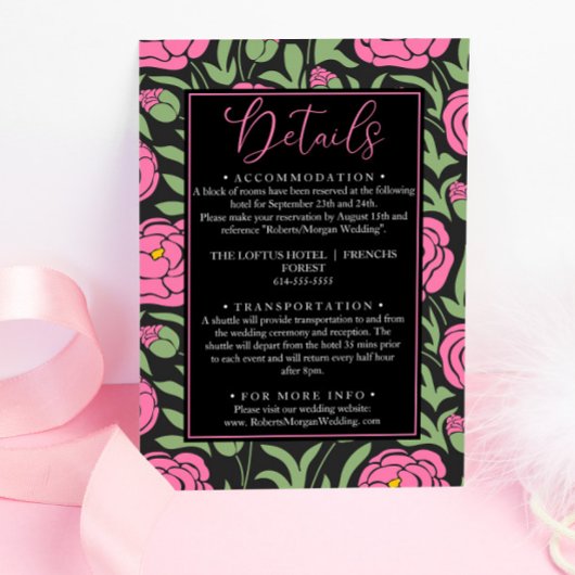 Elegante Rosa Peony Blume Hochzeitdetails Begleitkarte