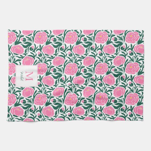 Elegante Rosa Peony Blume Personalisiert Geschirrtuch (Horizontal)