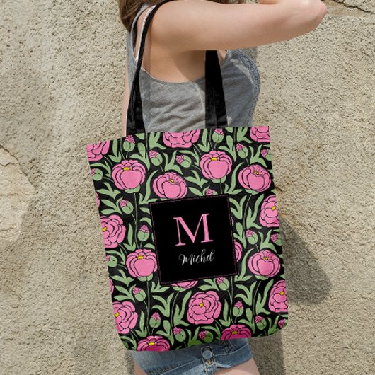 Elegante Rosa Peony Blume Personalisiert Tasche