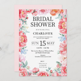 Elegante Rosa Peony Blumendusche Einladung