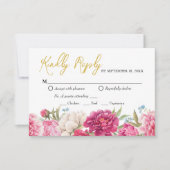 Elegante Rosa Peony Florals Wedding Reply RSVP Car Karte (Vorderseite)
