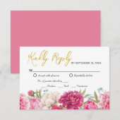 Elegante Rosa Peony Florals Wedding Reply RSVP Car Karte (Vorne/Hinten)