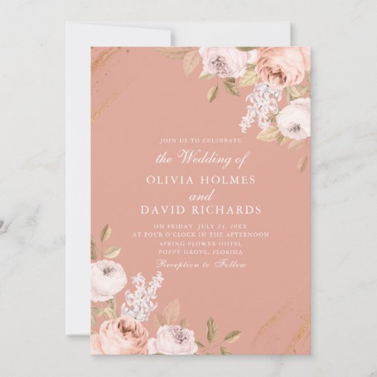 Elegante Rosa Peony Wedding Einladung (Vorderseite)