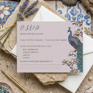Elegante, rosa Pfauenkarte RSVP Karte