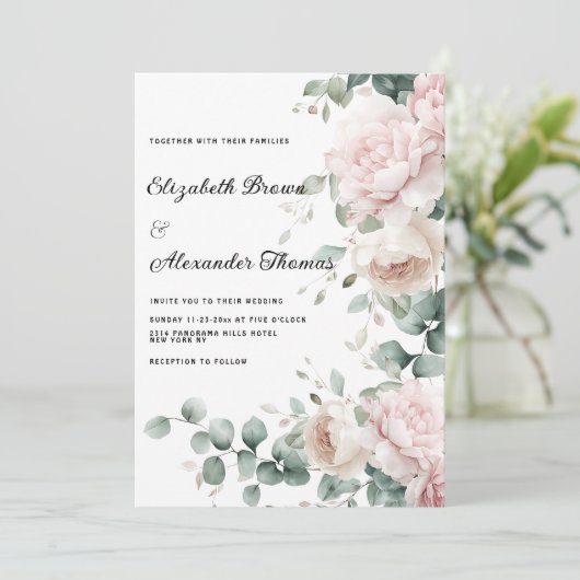 Elegante Rosa Pfefferminzente Einladung (Stehend Vorderseite)