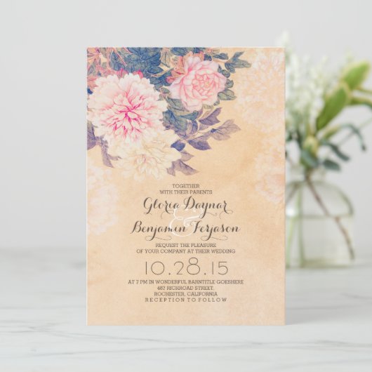 Elegante Rosa-Pfingsteine Einladung zur Hochzeit (Stehend Vorderseite)