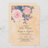 Elegante Rosa-Pfingsteine Einladung zur Hochzeit (Vorne/Hinten)