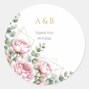 Elegante rosa Pfingstrose Gold geometrische Hochze Runder Aufkleber