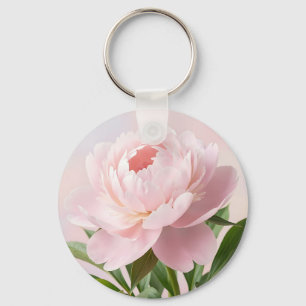 Elegante rosa Pfingstrose realistische Blütenprach Schlüsselanhänger