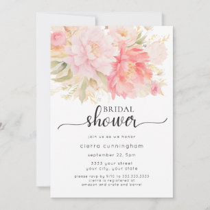 Elegante rosa Pfingstrosen-Blumen-Braut-Dusche Einladung
