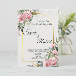 Elegante Rosa Pfingstrosen-Blumen-Karte zur Vorank Einladung
