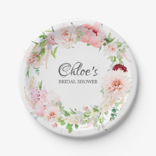 Elegante rosa Pfingstrosen-Brautparty Pappteller