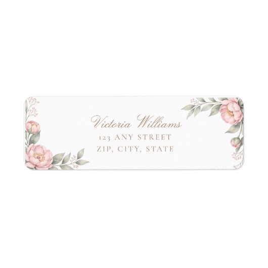 Elegante Rosa Pfingstrosen-Party-Rücksendeadresse (Vorne)