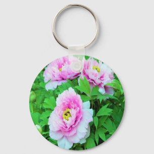 Elegante rosa Pfingstrosenblüten mit gelber Mitte Schlüsselanhänger