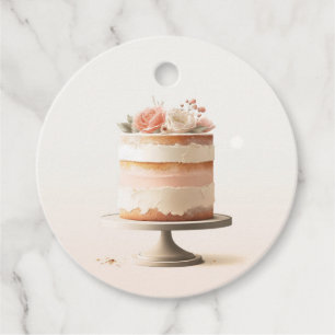 Elegante rosa Pfirsich Blumen Kuchen Brautparty Geschenkanhänger