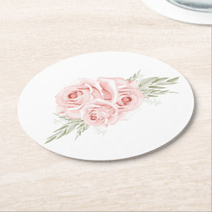 Elegante rosa Pfirsich-Rose Land Blumen Quadratisc Runder Pappuntersetzer