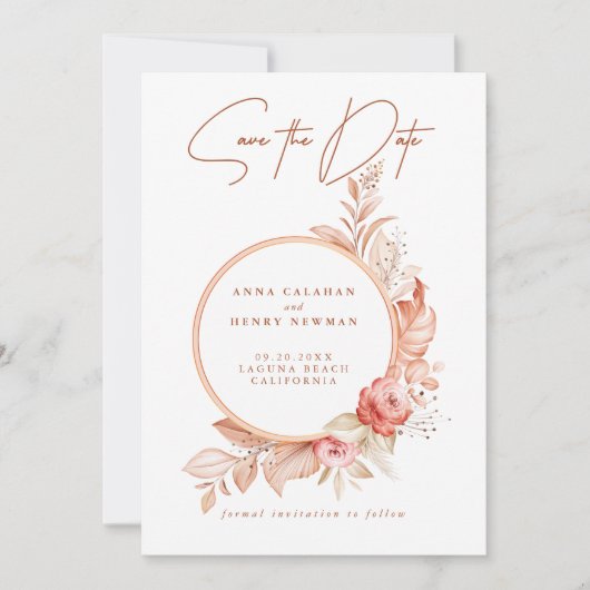 Elegante Rosa Pfirsichfarben Save The Date (Vorderseite)