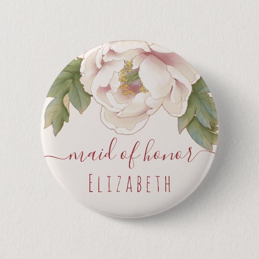 Elegante Rosa Pink Peony Floral Trauzeugin Button (Vorderseite)