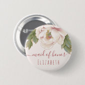 Elegante Rosa Pink Peony Floral Trauzeugin Button (Vorne & Hinten)