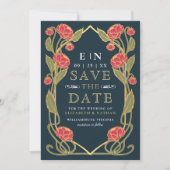 Elegante rosa pioen Art Nouveau-huwelijksfoto Save The Date (Vorderseite)