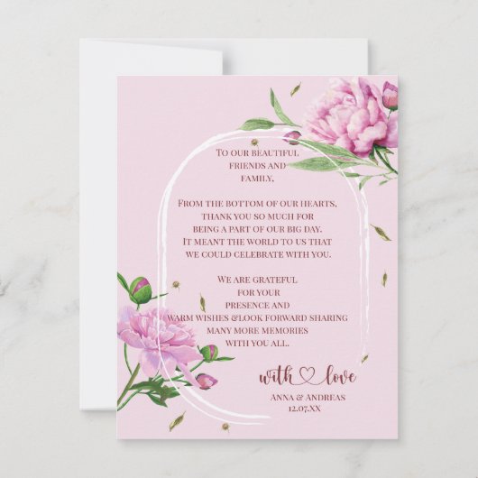 Elegante rosa Pivoine Danke (Rückseite)