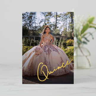 Elegante rosa Prinzessin Quinceañera-Fotoeinladung Folieneinladung