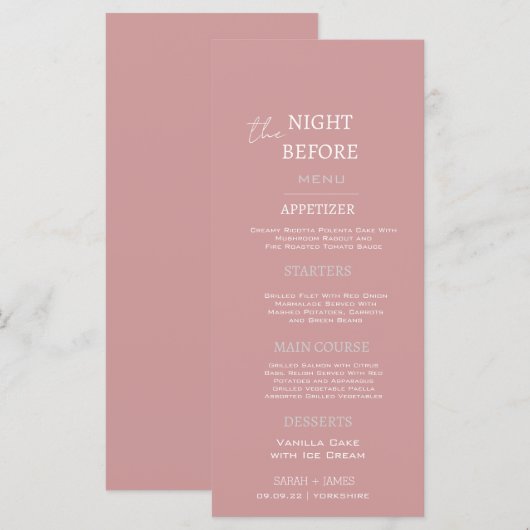Elegante, rosa Probe Abendessen Hochzeit Menükarte (Vorne/Hinten)