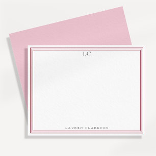 Elegante rosa Rand-Monogramm-Briefpapier Notizkart Einladung