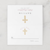 Elegante rosa religiöse Cross-Girl-Taufe Platzkarte (Außenseite Aufgefaltet)