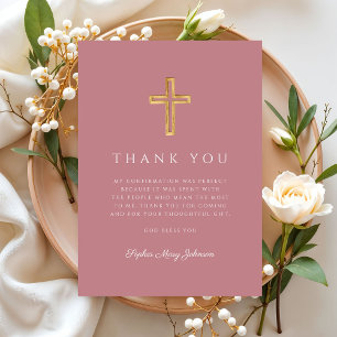 Elegante rosa religiöse Kreuz Mädchen Konfirmation Dankeskarte