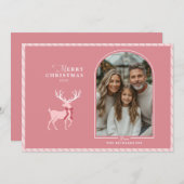 Elegante Rosa Rentier Foto Weihnachtskarte Feiertagskarte (Vorne/Hinten)