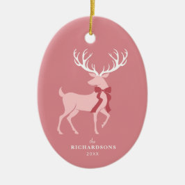 Elegante Rosa Rentierfamilie Weihnachten Keramik Ornament