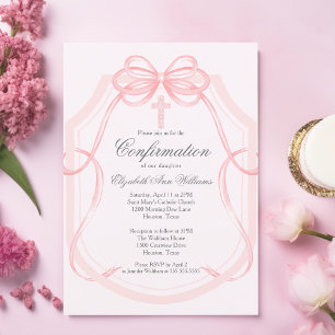 Elegante rosa Ribbon Bow Girl's Confirmation Einladung