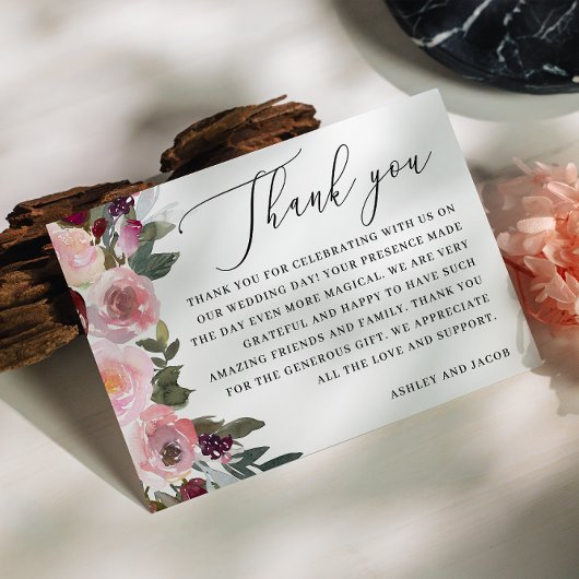 Elegante rosa rosa Blume. Hochzeit im Garten Dankeskarte