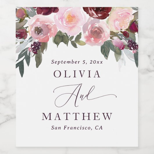 Elegante rosa rosa Blume. Hochzeit im Garten Weinetikett (Einzelnes Label)