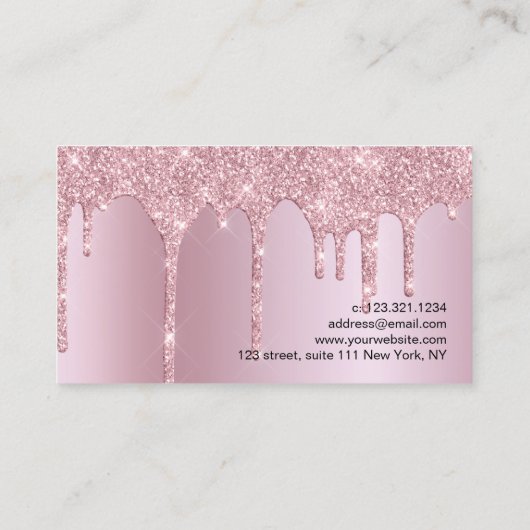 Elegante Rosa Rosa Glitzer Tropfen Nägel Visitenkarte (Rückseite)