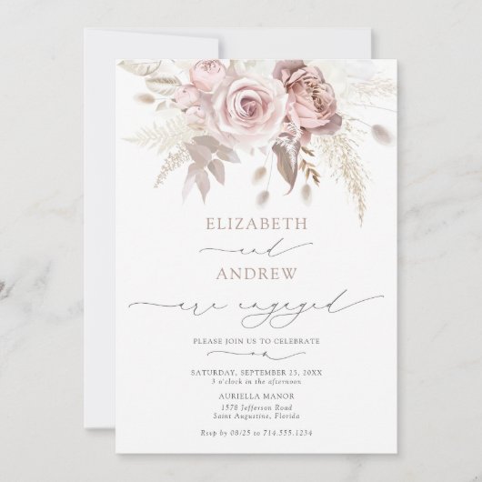 Elegante Rosa Rosa Rose Verlobung Einladung (Vorderseite)