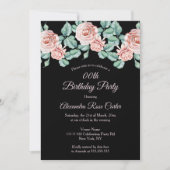 Elegante Rosa Rosa schwarzblütige Geburtstagsparty Einladung (Vorderseite)