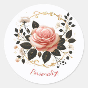Elegante rosa rosa und goldene Blumengestaltung pe Runder Aufkleber