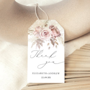 Elegante Rosa Rose Blumengrün Vielen Dank Geschenkanhänger