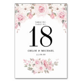 Elegante Rosa Rose Blumenhochzeit Tischnummer (Rückseite)